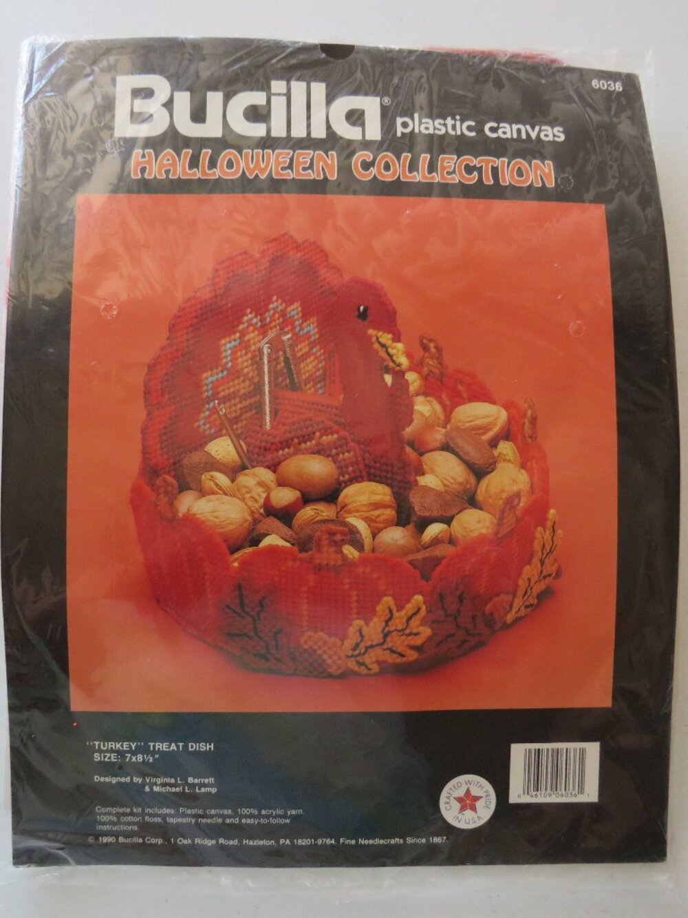 Turkey Treat Dish Thanksgiving Bucilla Plastic Canvas Vintage Kit #6036, 1990